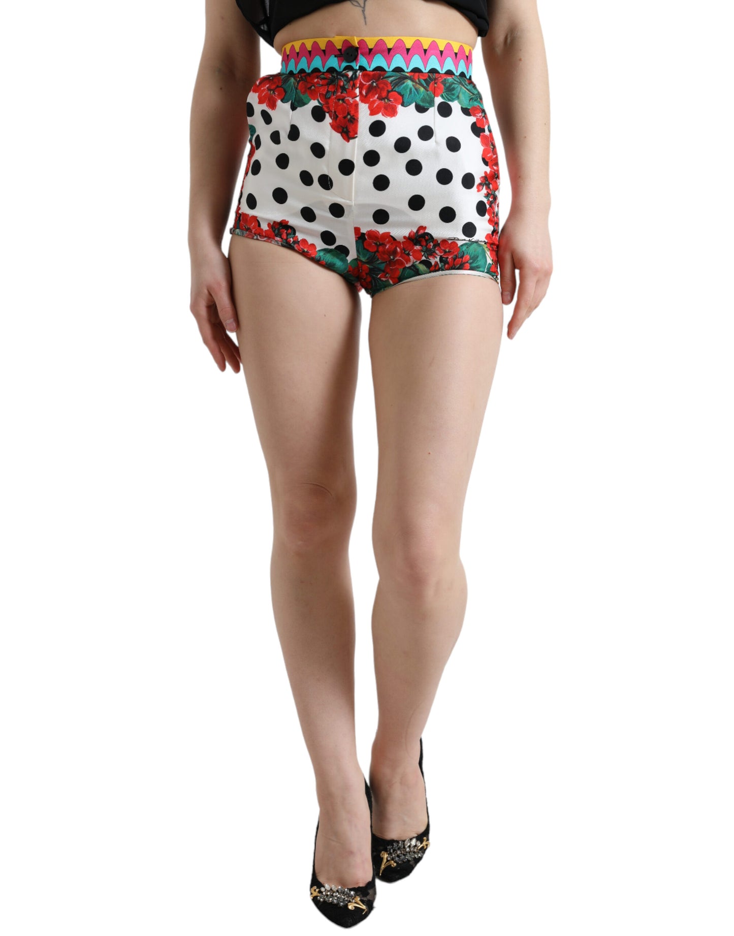 Mehrfarbige, gepunktete Hotpants-Shorts mit Blumenmuster von Dolce &amp; Gabbana