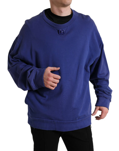 Dolce & Gabbana Royal Blue Cotton Crewneck Sweater