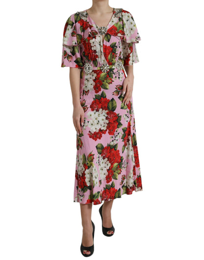 Mehrfarbiges, mit Blumen und Kristallen verziertes A-Linien-Kleid von Dolce &amp; Gabbana