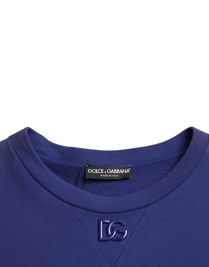 Dolce & Gabbana Royal Blue Cotton Crewneck Sweater