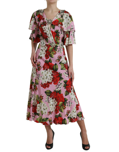 Mehrfarbiges, mit Blumen und Kristallen verziertes A-Linien-Kleid von Dolce &amp; Gabbana