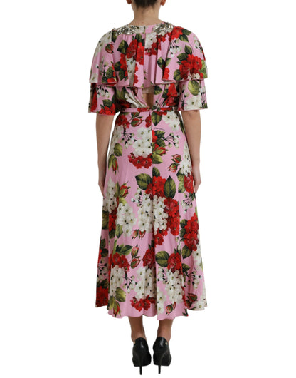 Mehrfarbiges, mit Blumen und Kristallen verziertes A-Linien-Kleid von Dolce &amp; Gabbana