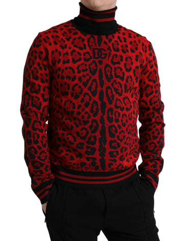 Dolce &amp; Gabbana Rollkragenpullover mit rotem Leopardenmuster