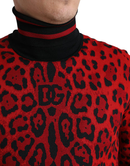 Dolce &amp; Gabbana Rollkragenpullover mit rotem Leopardenmuster