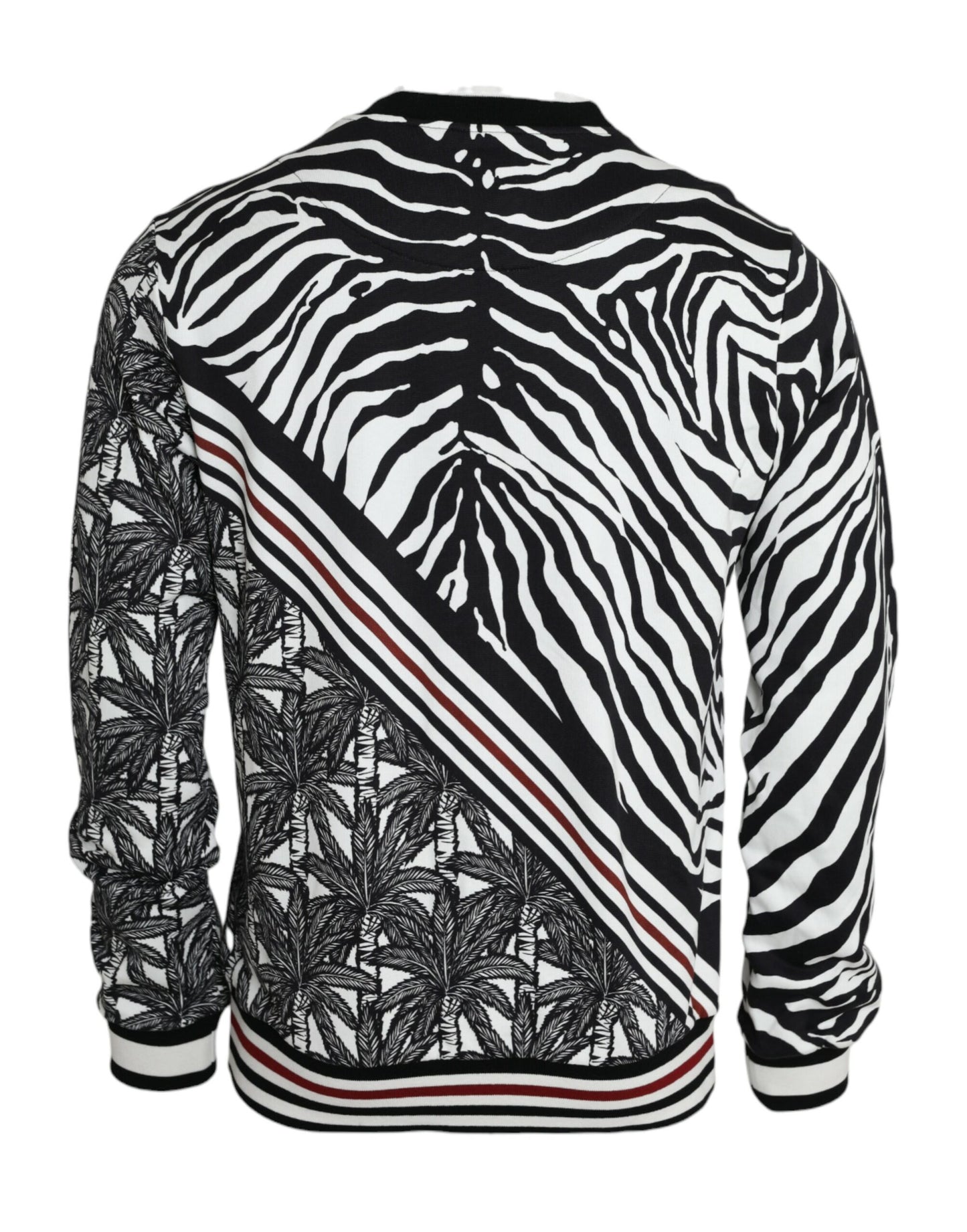 Dolce & Gabbana Black White Cotton Zebra Tree Crew Neck Sweater