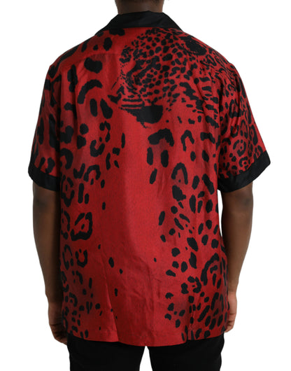 Dolce & Gabbana Red Leopard Silk Button Down Casual Shirt