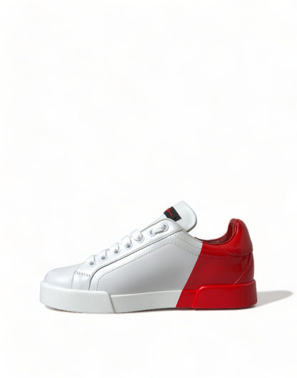 Dolce &amp; Gabbana Weiß-Rote Schnür-Damen-Low-Top-Sneaker-Schuhe