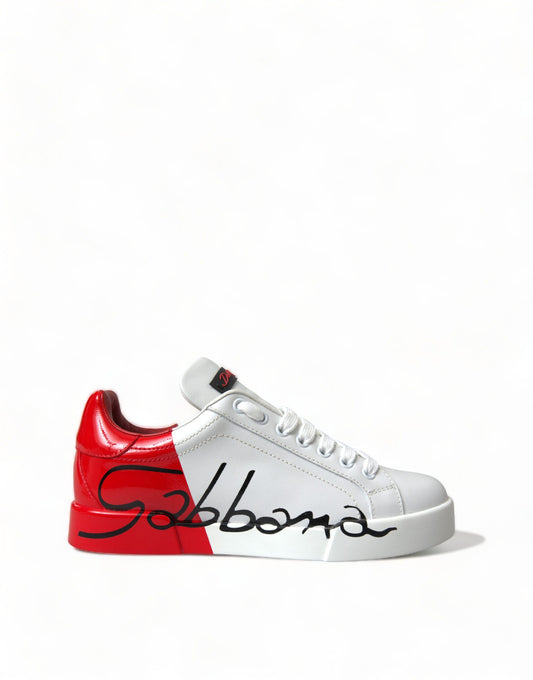 Dolce &amp; Gabbana Weiß-Rote Schnür-Damen-Low-Top-Sneaker-Schuhe