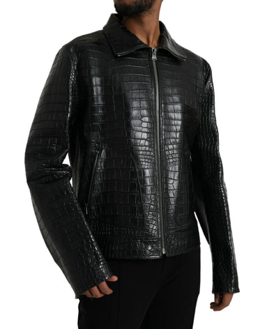 Dolce & Gabbana Black Exotic Leather Full Zip Jacket