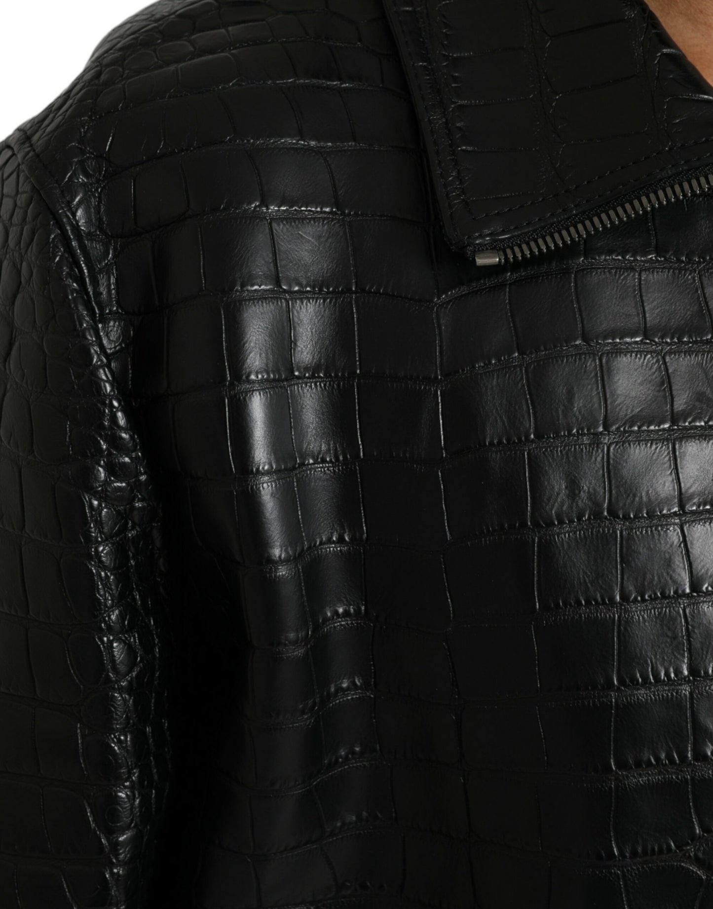 Dolce & Gabbana Black Exotic Leather Full Zip Jacket