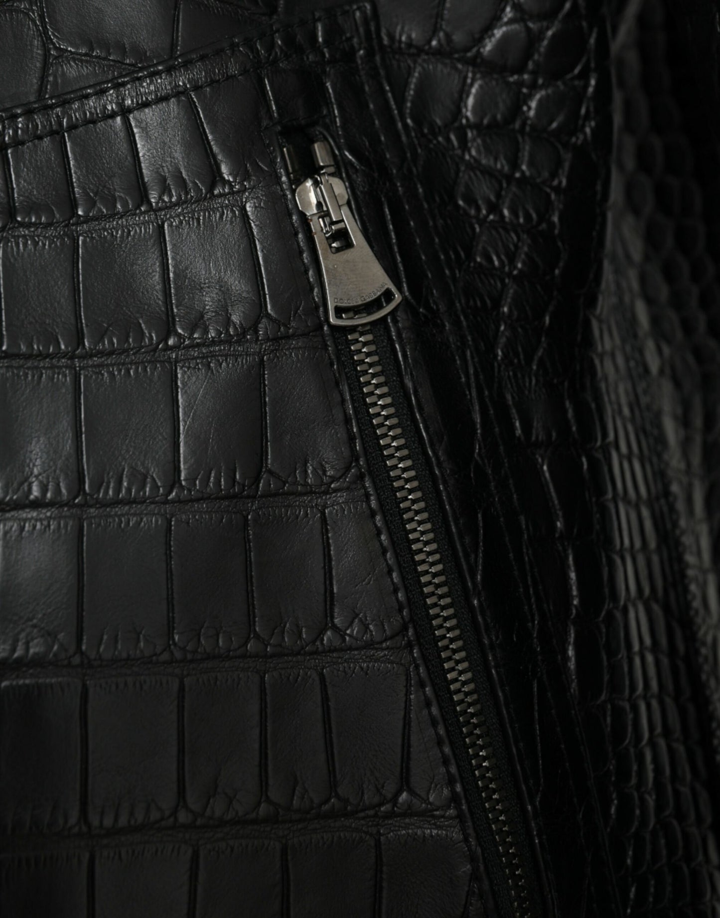 Dolce & Gabbana Black Exotic Leather Full Zip Jacket