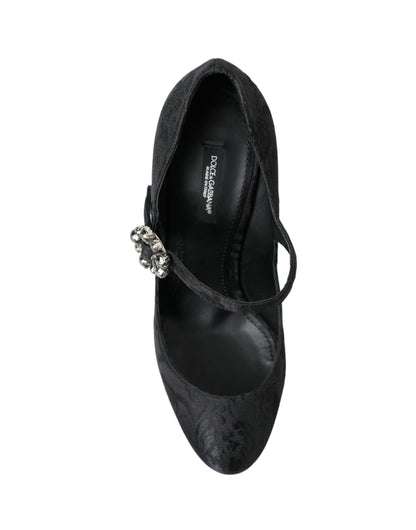 Dolce &amp; Gabbana Schwarze Brokat Mary Janes Heels Pumps Schuhe