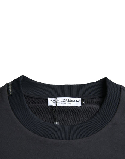 Dolce & Gabbana Dark Blue Cotton Logo Plaque Sweatshirt Sweater