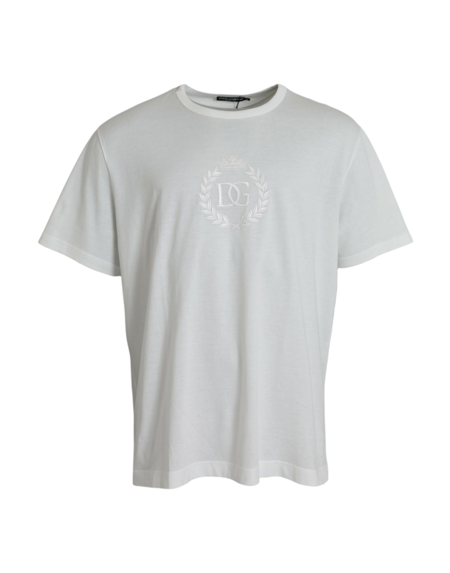 Dolce & Gabbana White Logo Embossed Cotton Crewneck T-shirt