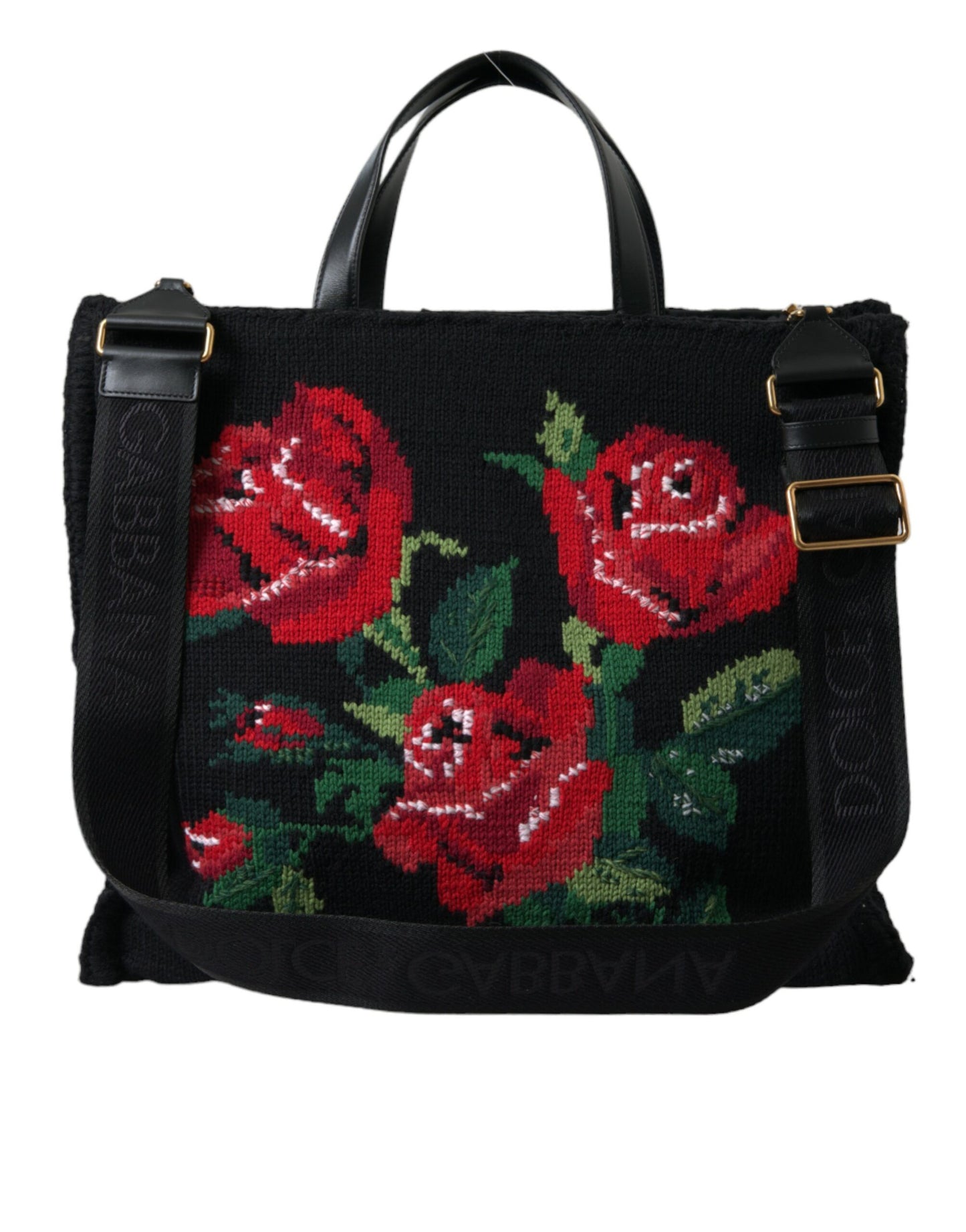 Dolce & Gabbana Chic Embroidered Floral Black Tote