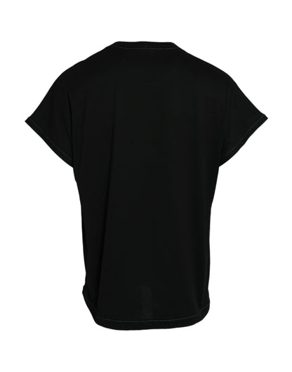 Dolce & Gabbana Black Cotton Round Neck Short Sleeve T-shirt