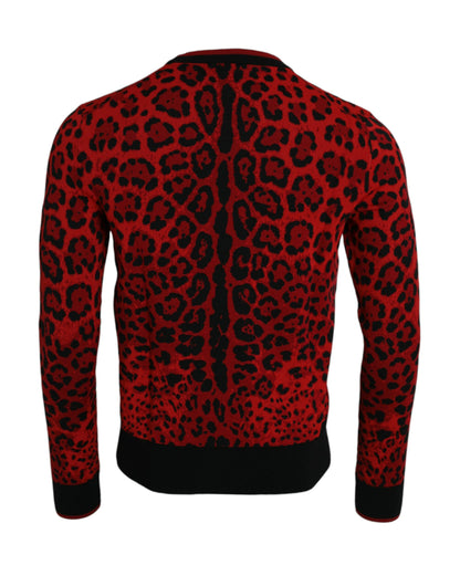 Dolce & Gabbana Red Leopard Wool Crew Neck Pullover Sweater