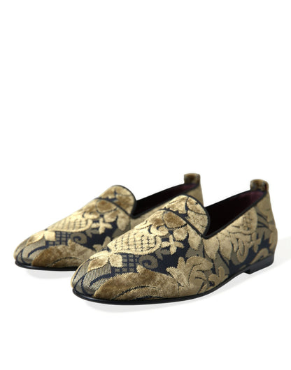 Dolce & Gabbana Opulent Gold Velvet Smoking Slippers