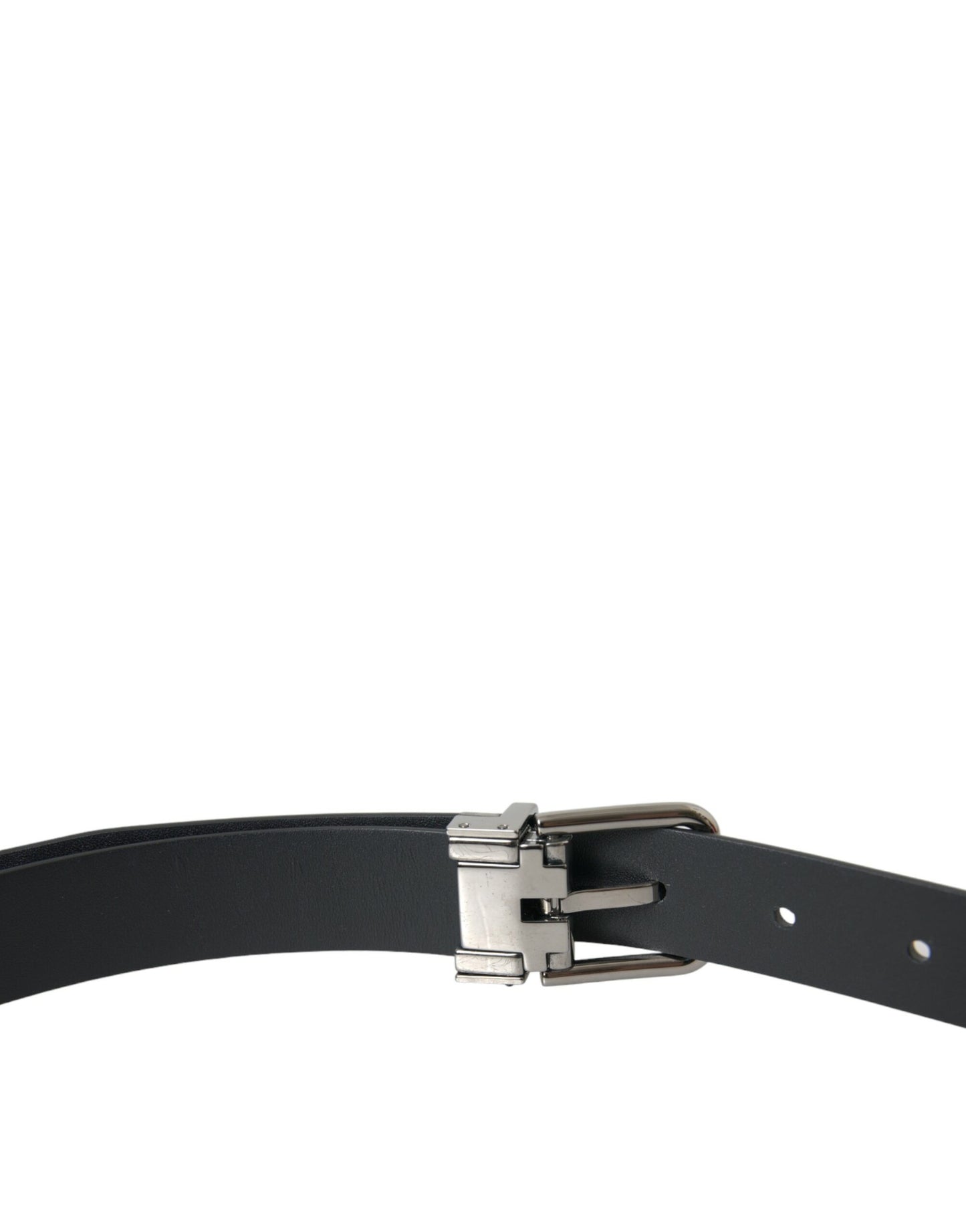 Dolce & Gabbana Black Leather Silver Metal Buckle Belt Men