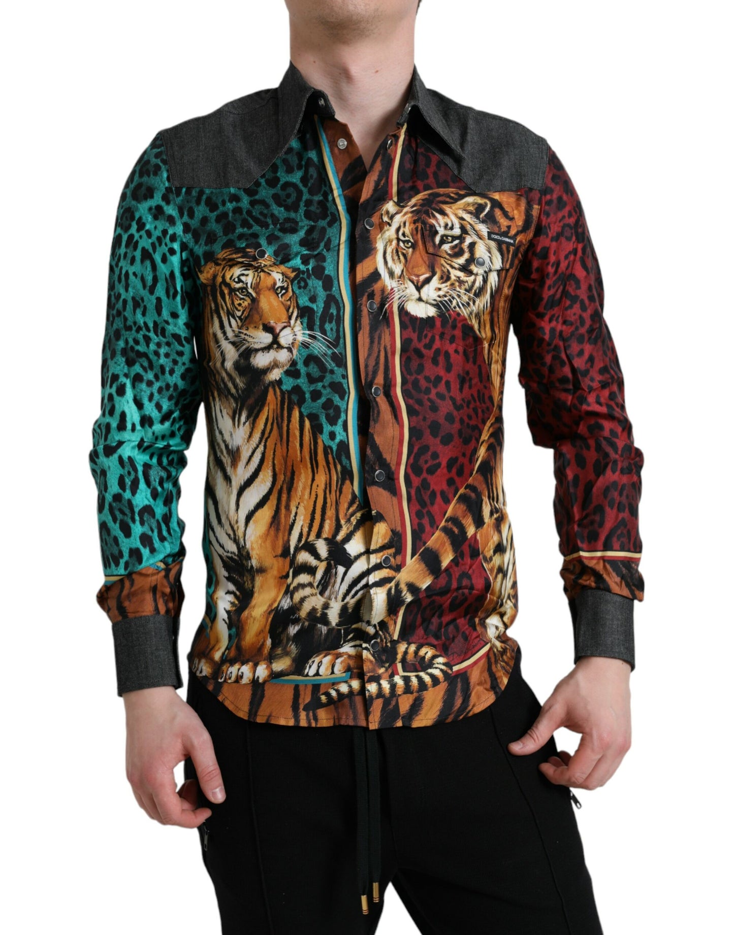 Dolce & Gabbana Multicolor Tiger Button Down Casual Shirt