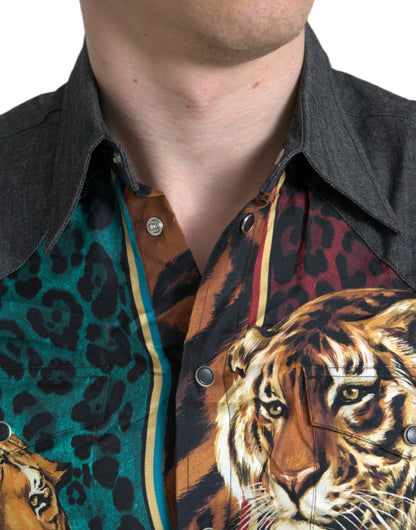 Dolce & Gabbana Multicolor Tiger Button Down Casual Shirt