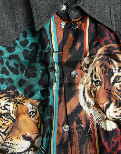 Dolce & Gabbana Multicolor Tiger Button Down Casual Shirt