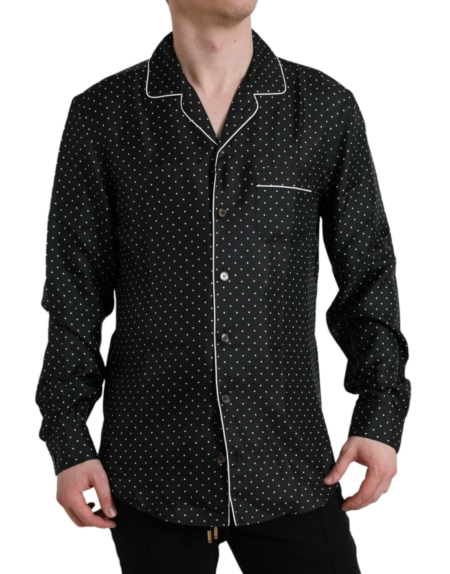 Dolce & Gabbana Black Polka Dot Silk Long Sleeve Shirt