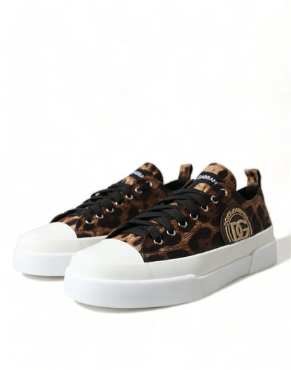 Dolce &amp; Gabbana Brown Leopard Canvas Sneakers Schuhe