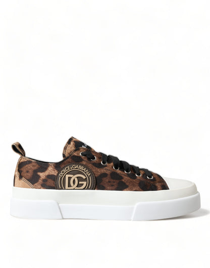 Dolce &amp; Gabbana Brown Leopard Canvas Sneakers Schuhe