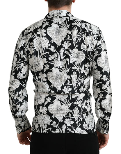 Dolce & Gabbana Black White Floral Button Down Casual Shirt