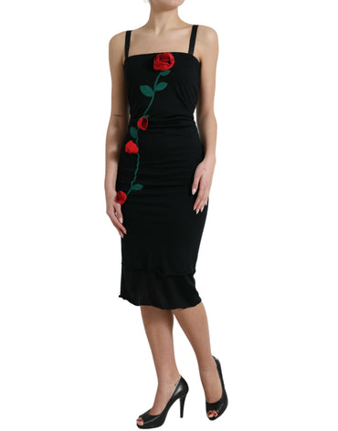 Dolce & Gabbana Elegant Floral Embroidery Wool Midi Dress