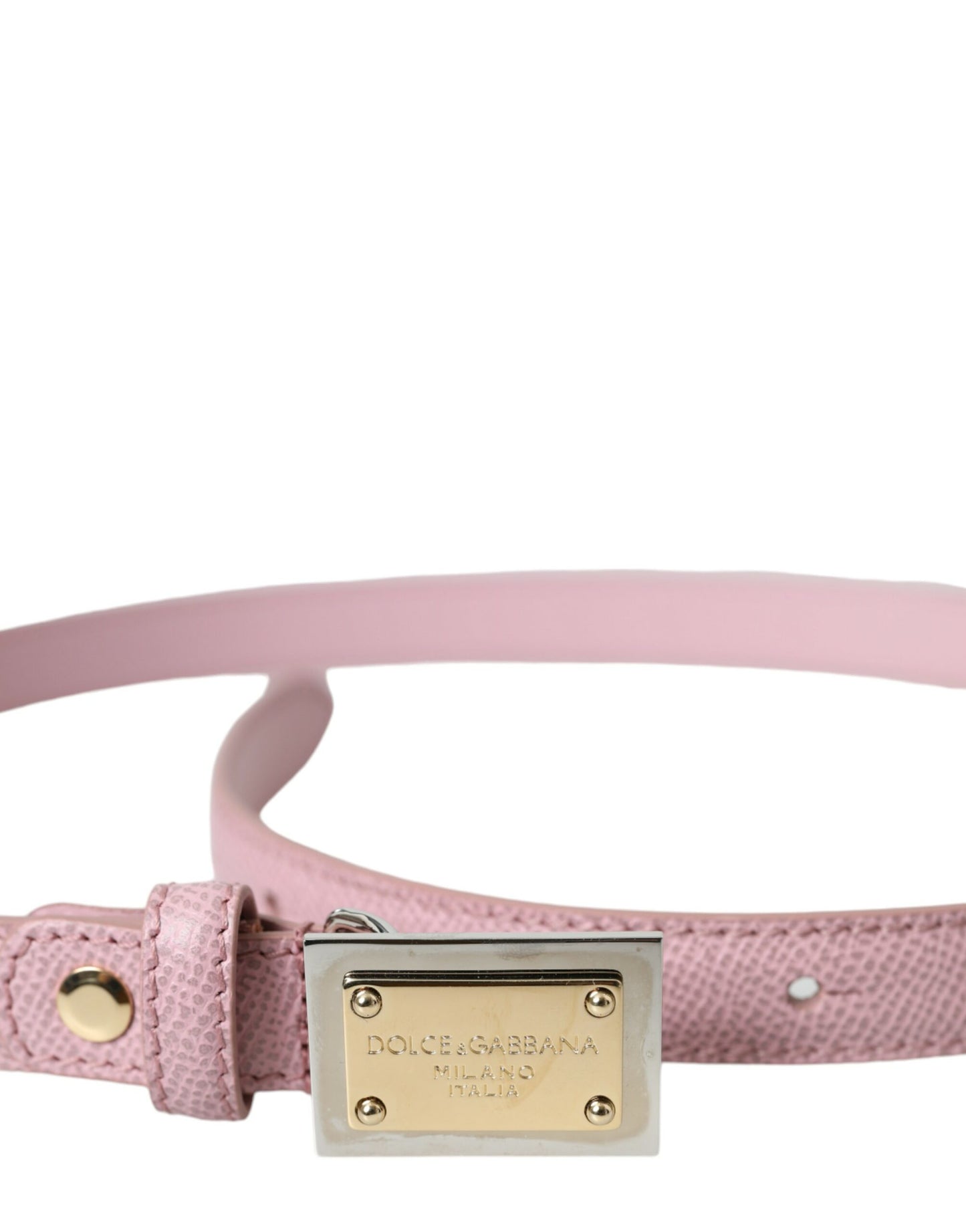 Dolce & Gabbana Pink Leather Gold Square Metal Buckle Belt