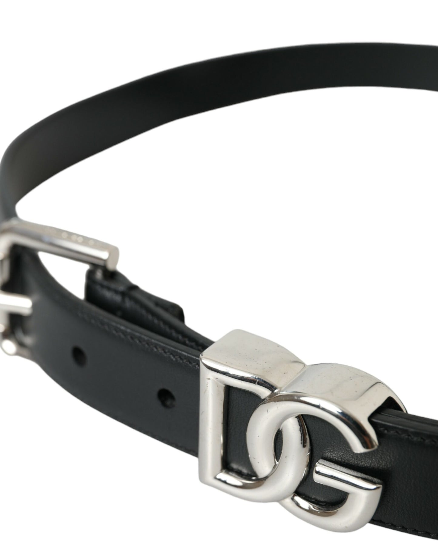 Dolce & Gabbana Black Leather Silver Metal Buckle Belt Men