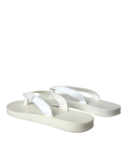 Dolce & Gabbana White Calfskin Leather Slip On Flip Flop Shoes