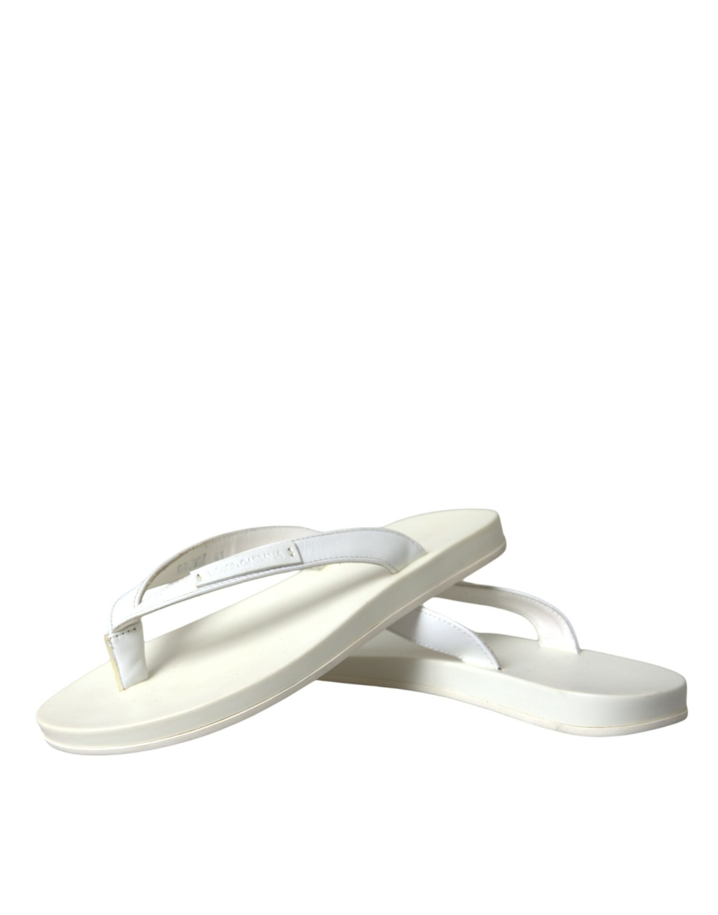 Dolce & Gabbana White Calfskin Leather Slip On Flip Flop Shoes