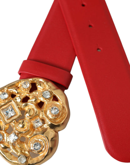 Dolce & Gabbana Red Leather Gold Heart Metal Buckle Belt