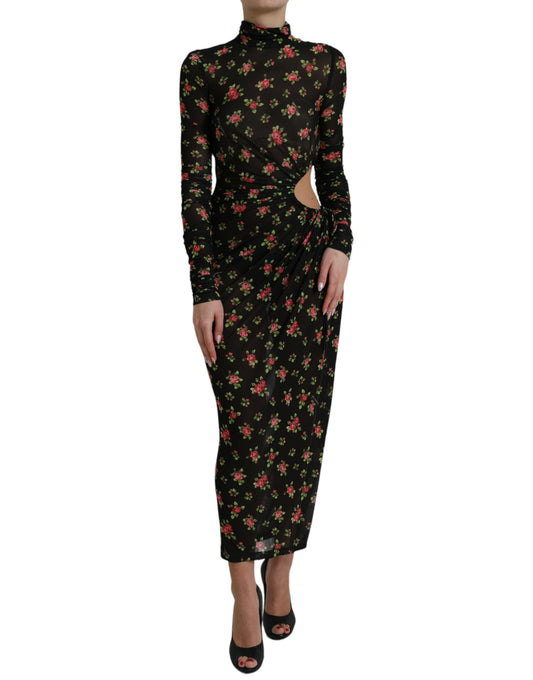 Dolce &amp; Gabbana Schwarzes, langes Maxikleid mit Blumenausschnitt und Etuikleid