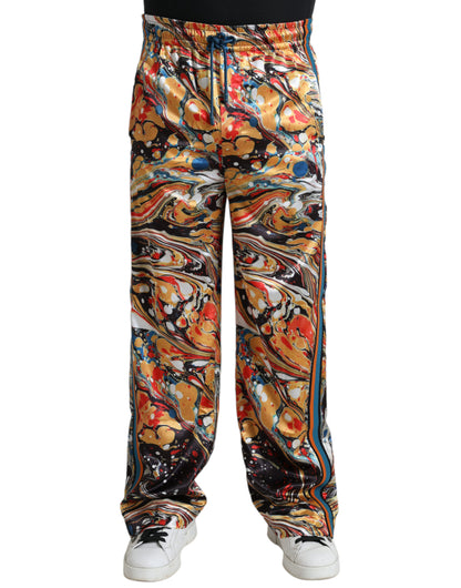 Mehrfarbige Satinhose mit Marmor-Print von Dolce &amp; Gabbana