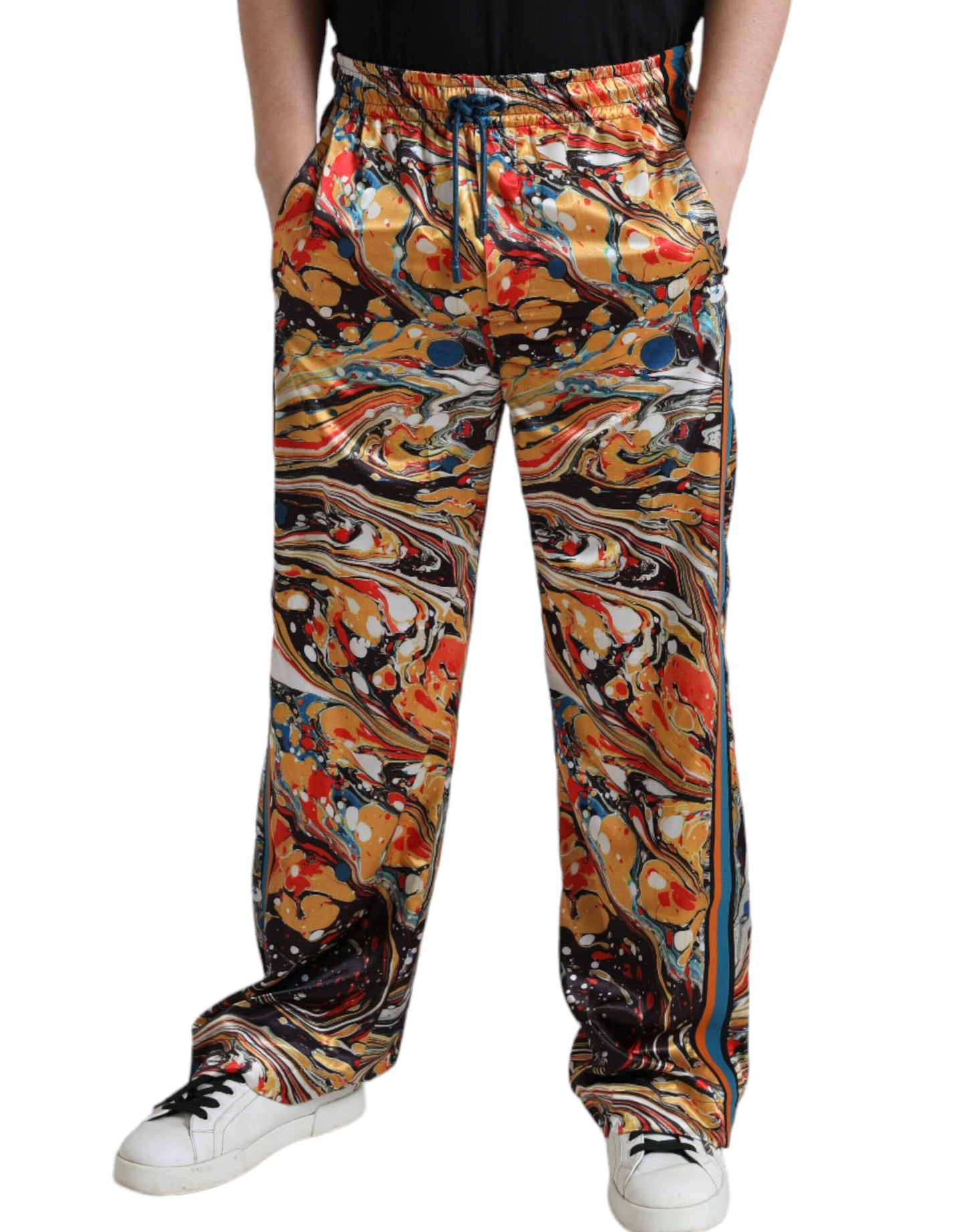 Mehrfarbige Satinhose mit Marmor-Print von Dolce &amp; Gabbana