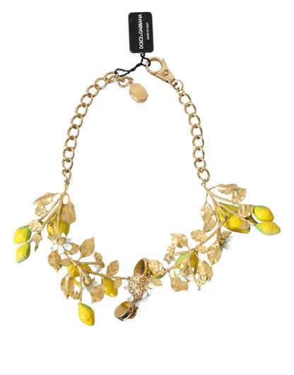 Dolce & Gabbana Gold Brass Chain Crystal Lemon Lily Pendant Necklace