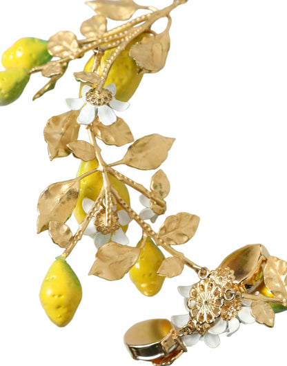 Dolce & Gabbana Gold Brass Chain Crystal Lemon Lily Pendant Necklace