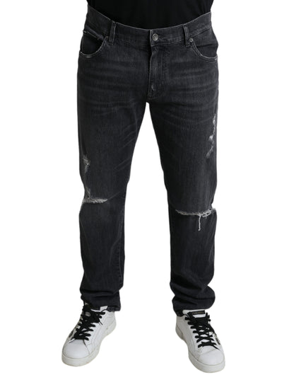 Dolce &amp; Gabbana – Graue zerfetzte, schmale Skinny-Denim-Jeans aus Baumwolle