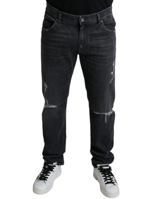 Dolce &amp; Gabbana – Graue zerfetzte, schmale Skinny-Denim-Jeans aus Baumwolle