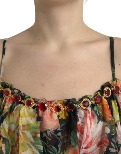 Mehrfarbiges, gestuftes Maxikleid aus Chiffon mit Blumenmuster von Dolce &amp; Gabbana