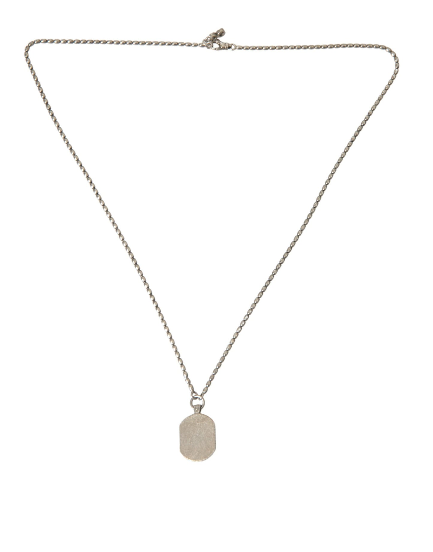 Dolce & Gabbana Silver Tone Brass Chain Tag Bead Crown Pendant Necklace