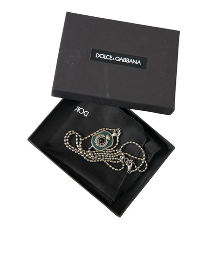 Dolce & Gabbana Silver Tone Brass Chain Tag Bead Crown Pendant Necklace