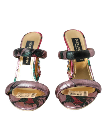 Dolce & Gabbana Multicolor Jacquard Crystals Sandals Shoes