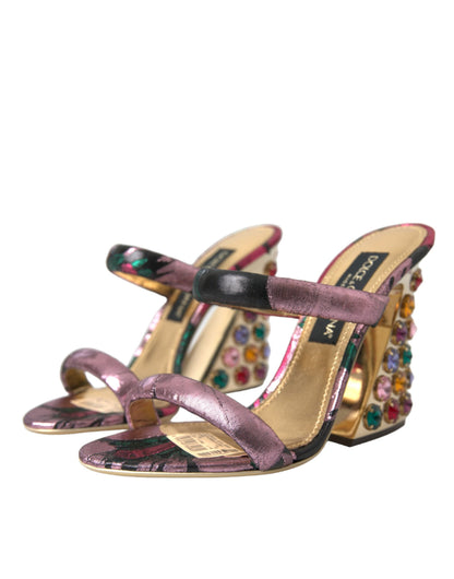 Dolce & Gabbana Multicolor Jacquard Crystals Sandals Shoes