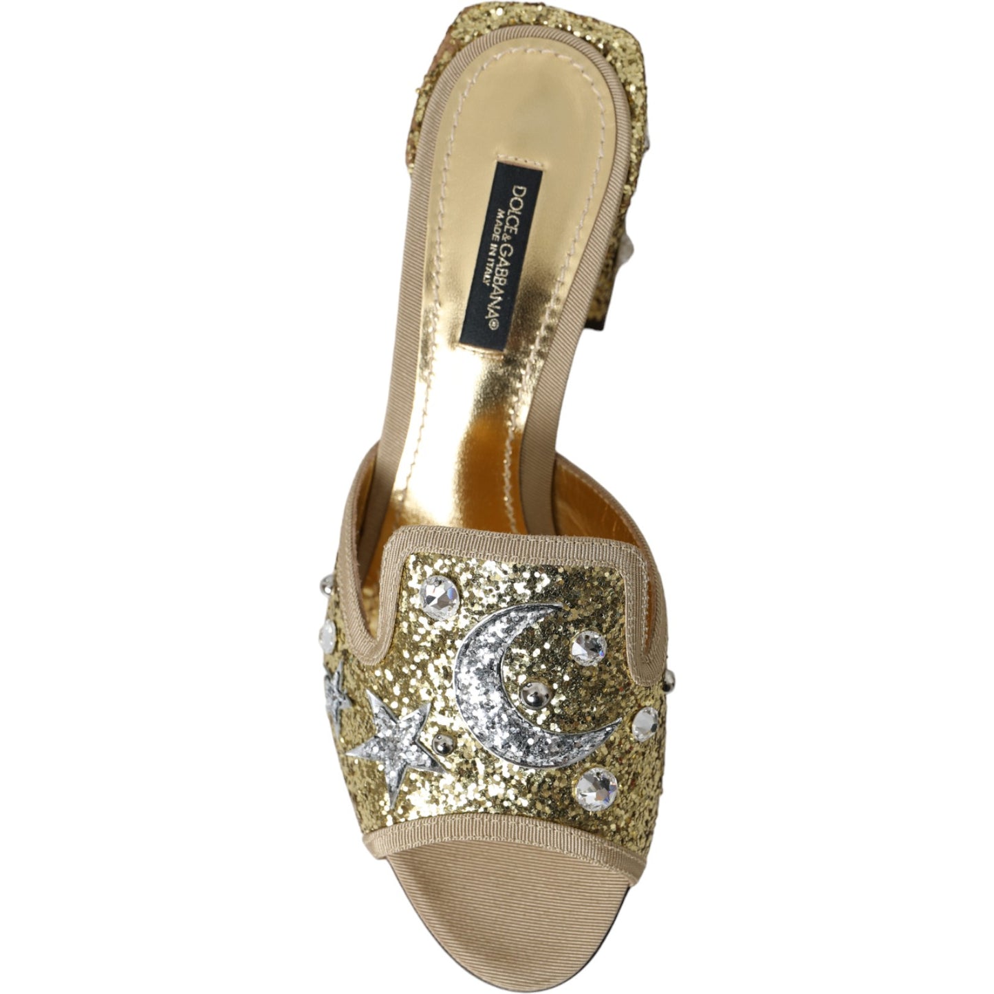 Dolce & Gabbana Gold Sequin Leather Heels Sandals Shoes