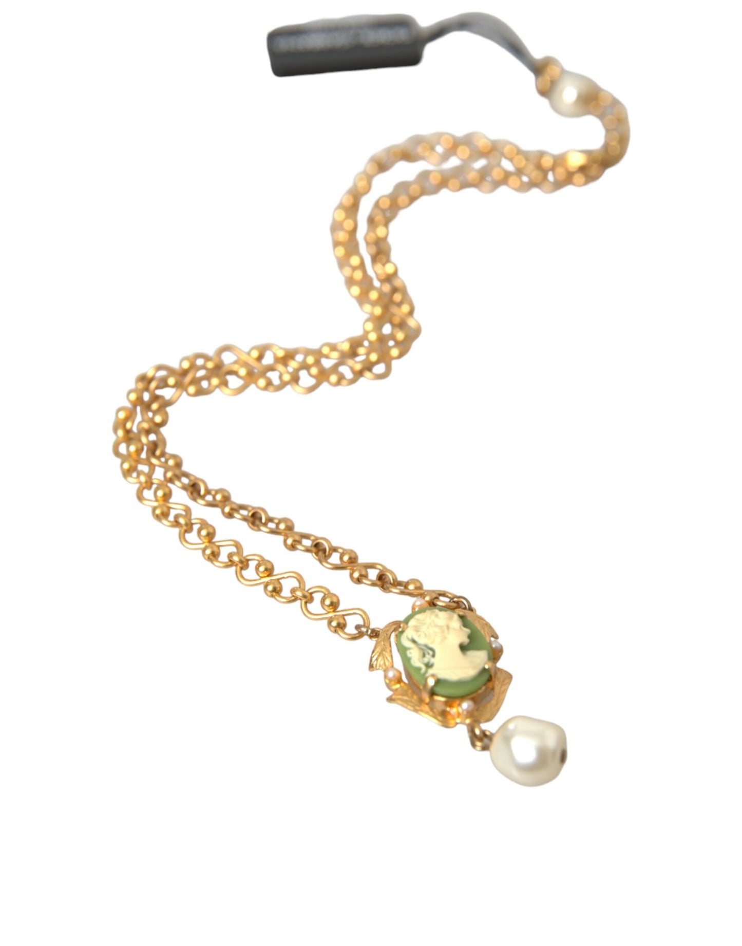 Dolce & Gabbana Gold Brass Chain Pearl Pendant Charm Necklace